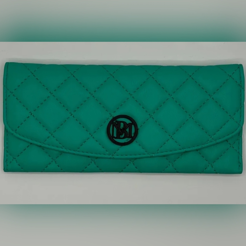 BADGLEY MISCHKA QUILTED TEAL LONG CARD WALLET